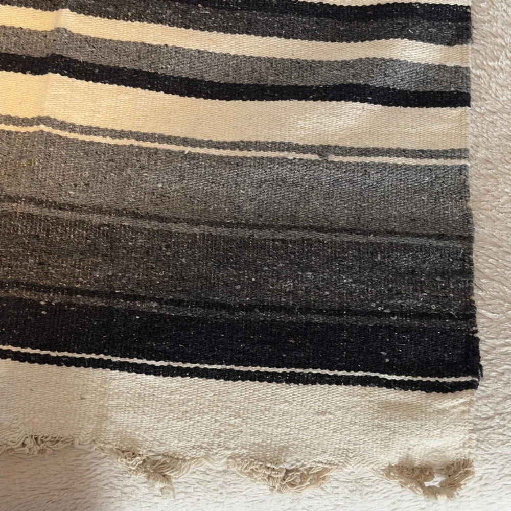 Vintage Mexican Serape Blanket Eagle Snake Mexico Black Grey Woven Throw 48x78